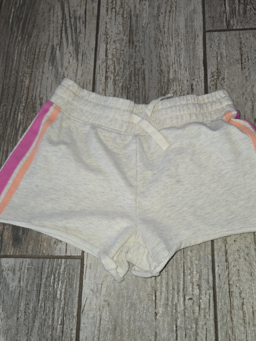 Girl's Cream Casual Drawstring Shorts with Pink & Peach Stripes